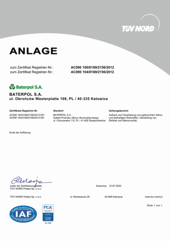 Anlage Zertifikat ISO 9001 und ISO 14001