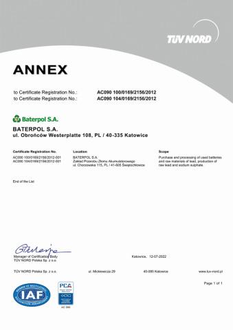 Annex Certificate ISO 9001 and ISO 14001