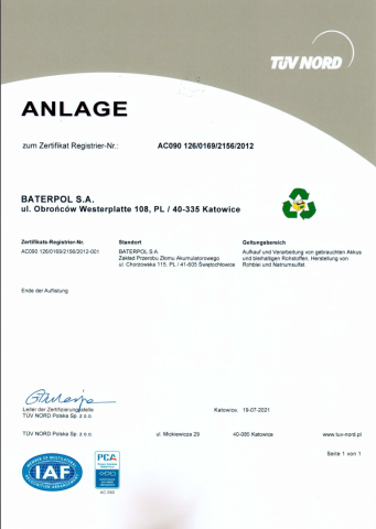 Anlage Zertifikat ISO 45001