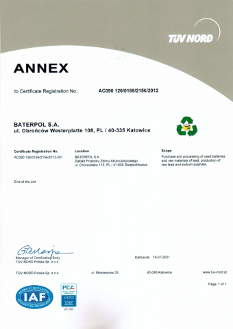Annex Certificate ISO 45001